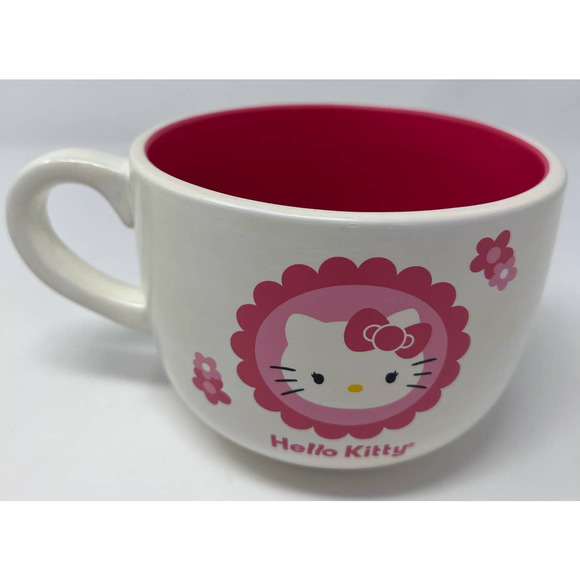 Sanrio Hello Kitty Oversized Mug/Soup Bowl 3‎ 3/4" x 5" x 3 3/4" Deep Pink - Picture 1 of 7
